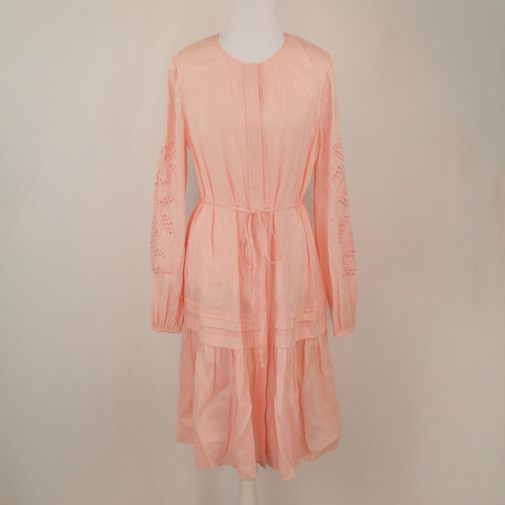 Kobi Halperin Carrie Eyelet-Embroidered Flounce Midi Dress, Light Pink, Small